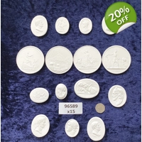 15 Grand Tour Cameos Plaster Intaglio Medallions European Coins 96589