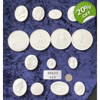15 Grand Tour Cameos Plaster Intaglio Medallions European Coins 05623