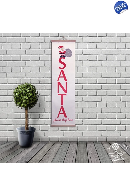 Christmas Banner - Santa Stop Here (white)