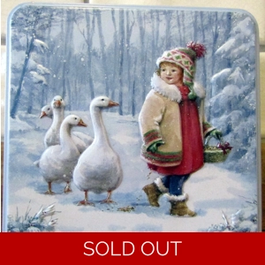 A LITTLE GIRL TAKING 4 GEESE CHRISTMAS SHOPPING TIN