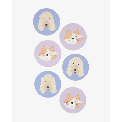 Set of 6 coasters cat & dog