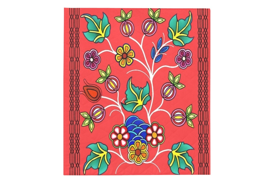 Otter track/ Ojibwe floral padded quilt