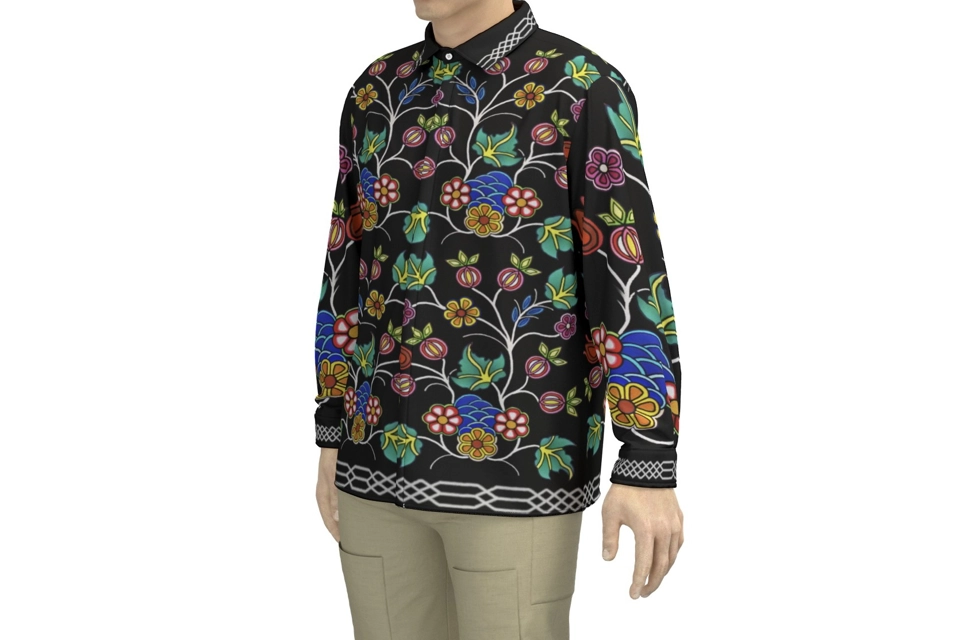 Mens premium cotton ojibwe floral button up