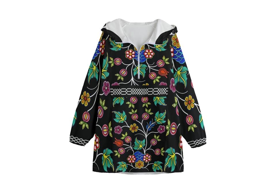 Ojibwe floral/otter tracks long windbreaker