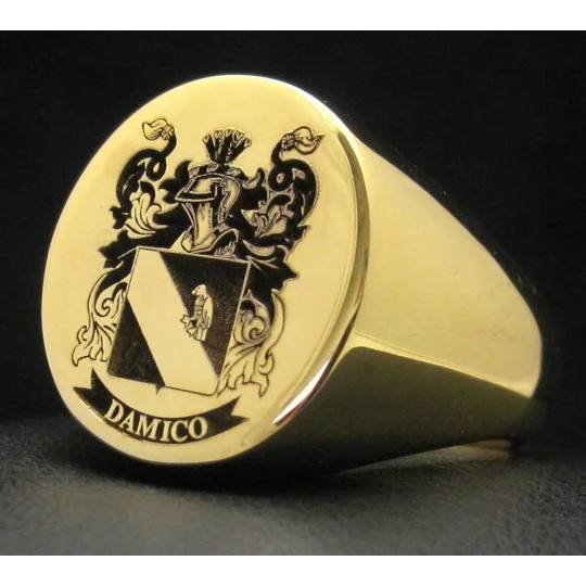 Solid Gold Custom Engraved Your Family Crest Signet Ring