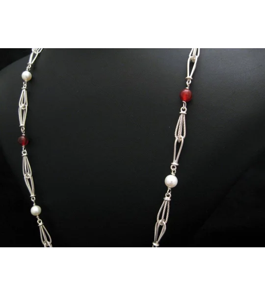 Handmade Necklace - Pearls Carnelians