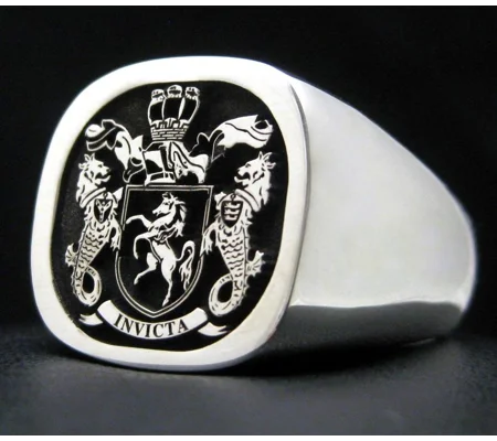 Custom Engraved Family Crest Cushion Ring