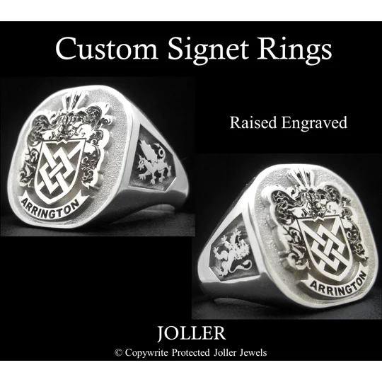 Custom Signet Rings and Family Crest Rings Raised Engraved