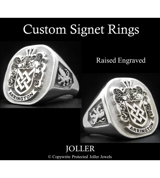 Custom Signet Rings and Family Crest Rings Raised Engraved