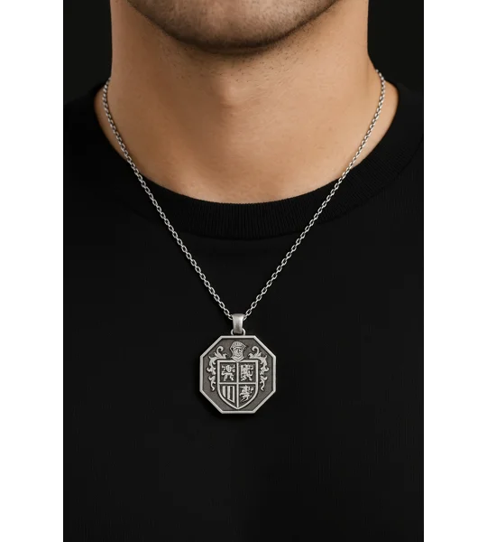 engraved octagon pendant