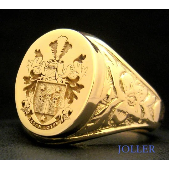 Solid Gold Custom Made Family Crest Antique Ring