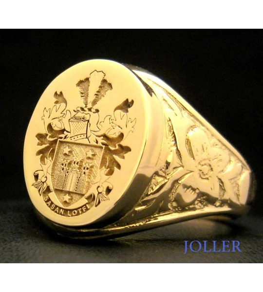 Solid Gold Custom Made Family Crest Antique Ring