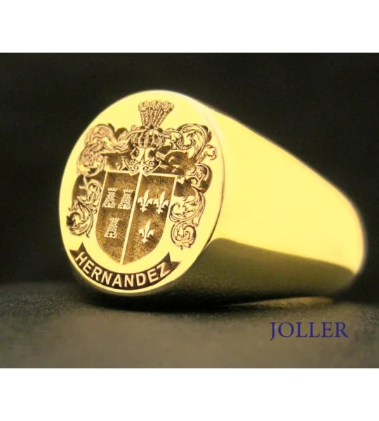Solid Gold Custom Engraved Family Crest Ring