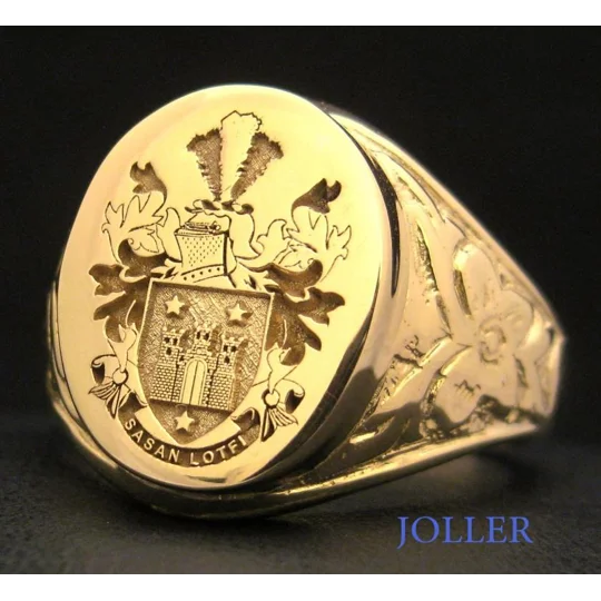 Solid Gold Custom Made Family Crest Antique Ring
