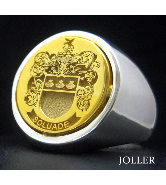 Family Crest Ring – Custom Round Signet in 14KT Gold and Sterling Silver