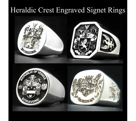 Heraldic Crest Engraved Signet Rings