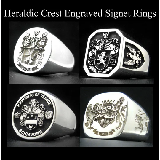 Heraldic Crest Engraved Signet Rings