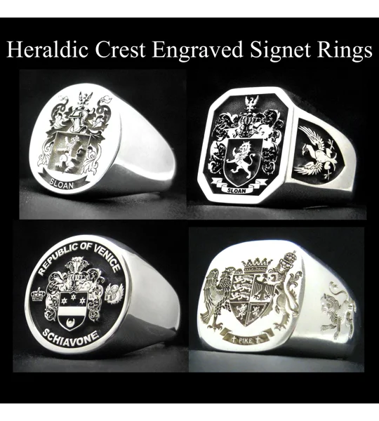Heraldic Crest Engraved Signet Rings