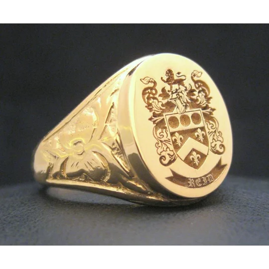 Solid Gold Custom Made Family Crest Antique Ring