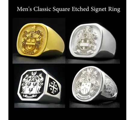 Men's Classic Square Etched Signet Ring – Family Crest
