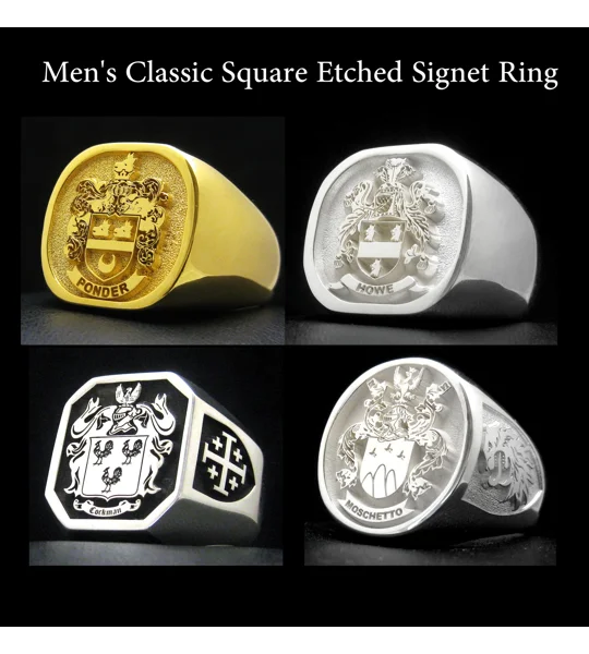 Men's Classic Square Etched Signet Ring – Family Crest