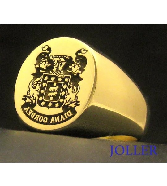 Solid Gold Custom Engraved Family Crest Ring