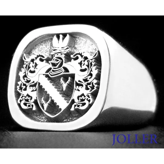 Custom Engraved Family Crest Cushion Ring