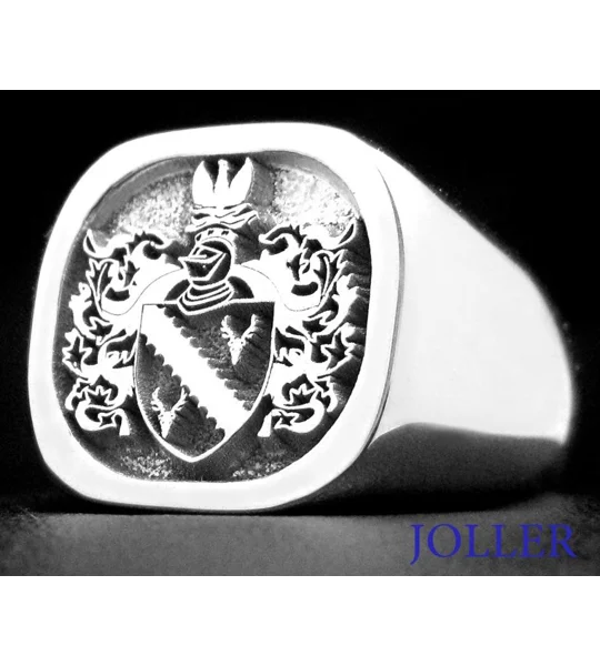 Custom Engraved Family Crest Cushion Ring