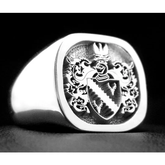 Custom Engraved Family Crest Cushion Ring