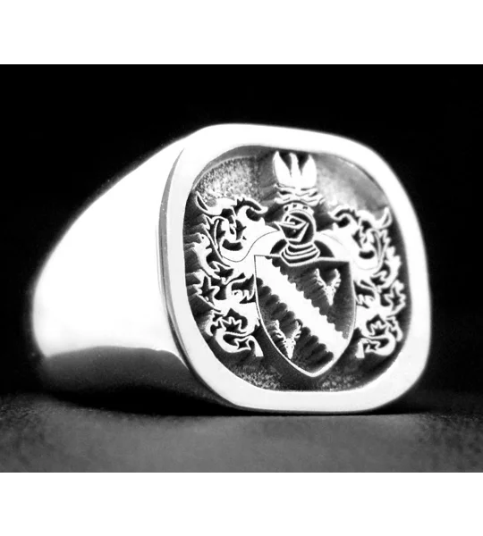 Custom Engraved Family Crest Cushion Ring