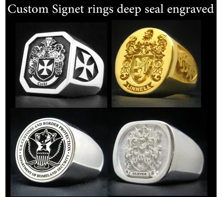 Signet rings deep seal engraved with your choice of family crest