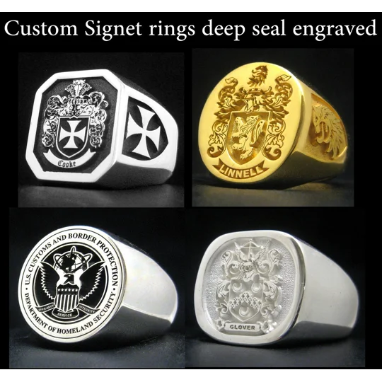 Signet rings deep seal engraved with your choice of family crest
