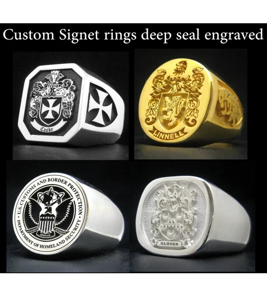 Signet rings deep seal engraved with your choice of family crest