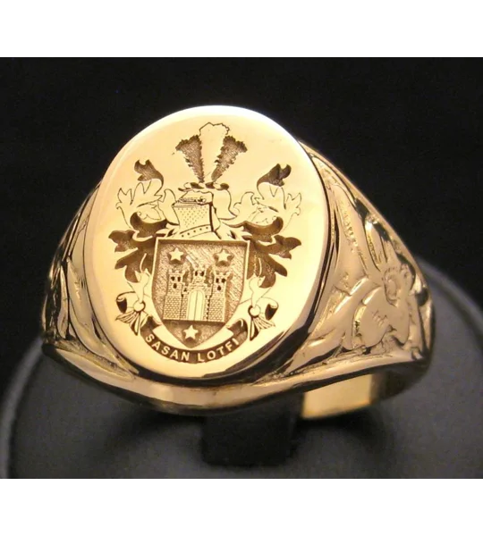 Solid Gold Custom Made Family Crest Antique Ring