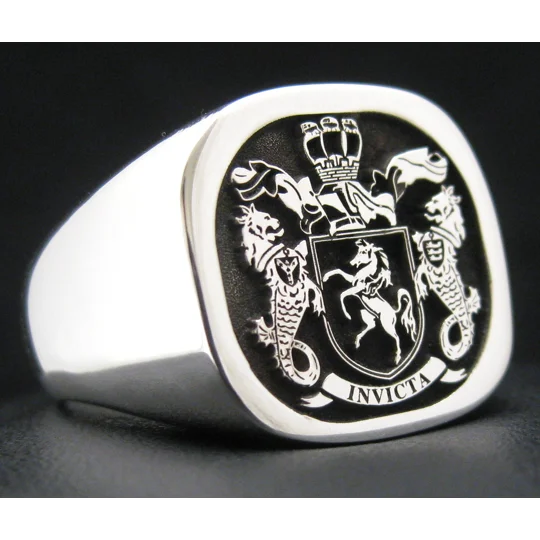 Custom Engraved Family Crest Cushion Ring