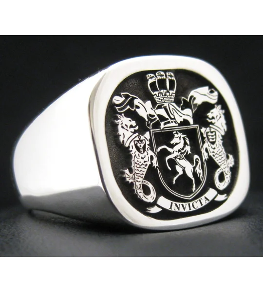 Custom Engraved Family Crest Cushion Ring