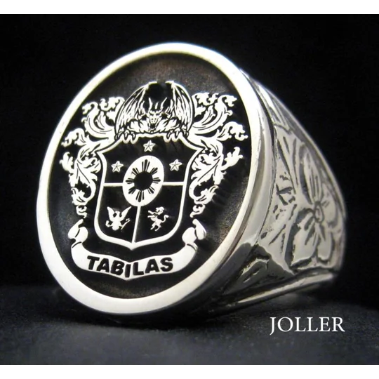 Custom Engraved Family Crest Ring Antique Silver 925 Extra Large 18x15
