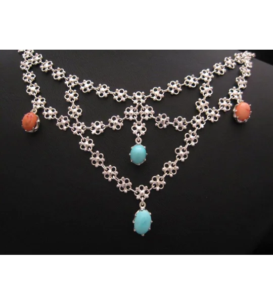 Ethnic Necklace - Handmade - Turquoise Corals