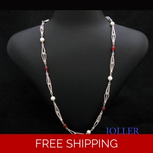 Handmade Necklace - Pearls Carnelians
