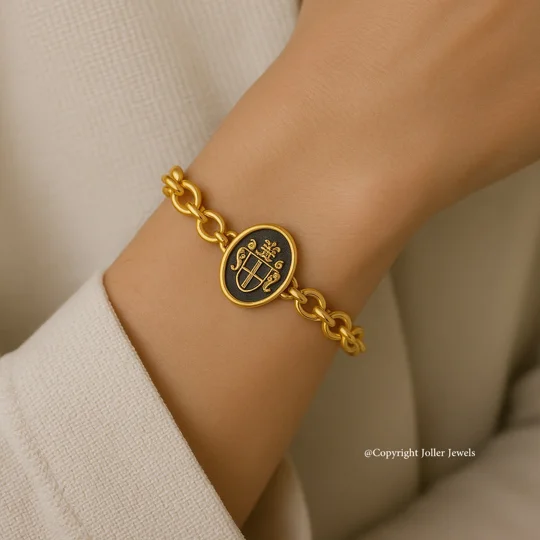 Women's Custom Oval Gold Plated Coat of Arms Bracelet Wrist Model