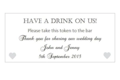 50 Personalised Wedding Drinks Tokens
