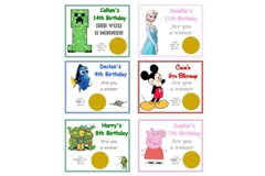 10 Personalised Children's Birthday Party Scratch Cards