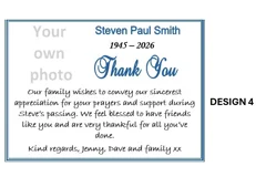 10 Personalised Funeral/Sympathy Thank You Cards