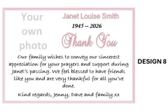 10 Personalised Funeral/Sympathy Thank You Cards