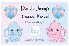 Personalised Gender Reveal Scratch Cards - With or without envelopes - Pk of 12