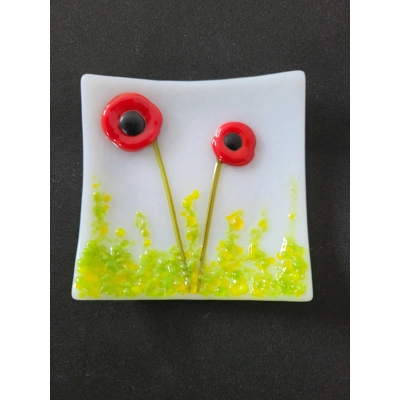 White & red poppy small trinket dish