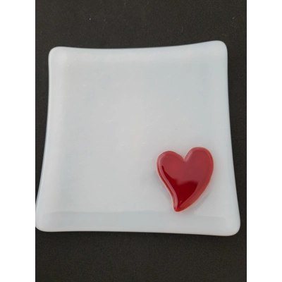 White with Red heart large trinket dish