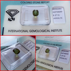 Turmalina verdelita certificada IGI Cojin 1.27 Cts.