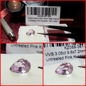 Kunzita  de Afganistán Rosa VVS talla Pera 3.05 Cts.