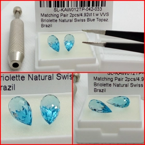 Pareja de Topacios en Briolette Azul Suizo 4.92 Cts.